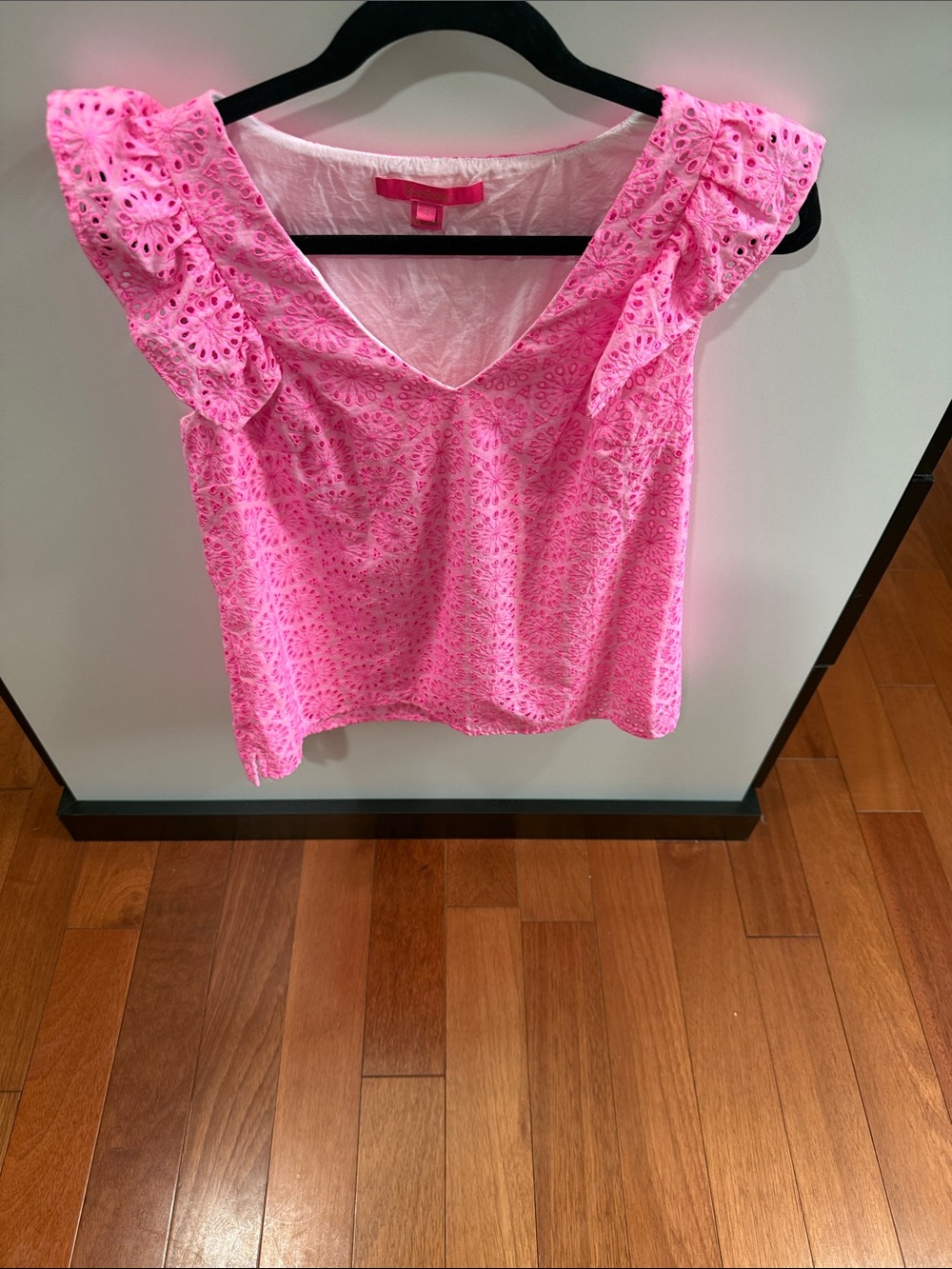 Lilly Pulitzer Pink Eyelet Ruffle V-Neck Tank